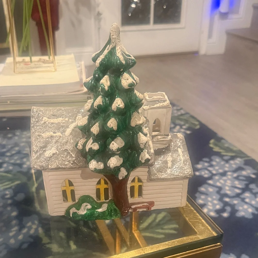 Vintage 1979 Department 56 Charming Holiday Village House with Snowy Green Tree